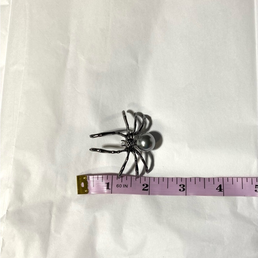 Gothic Large Spider Earrings, Light Gray Pearl Body, Black Legs, - Picture 4 of 5